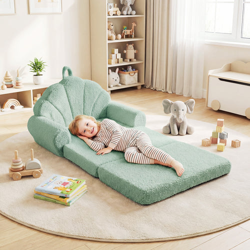 Convertible Kids Sofa, 2-In-1 Fold Out Toddler Couch Chair, Green