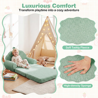 Convertible Kids Sofa, 2-In-1 Fold Out Toddler Couch Chair, Green Kids Chairs & Seating at Gallery Canada