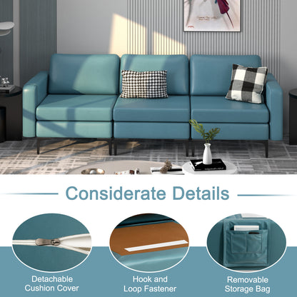 Convertible Leather Sofa, 3-Seat, With USB Ports And Magazine Pockets, Blue Sofas & Loveseats at Gallery Canada