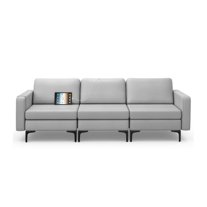 Convertible Leather Sofa Couch, 3-Seat, 2 USB Ports, Light Gray Sofas & Loveseats Light Gray at Gallery Canada