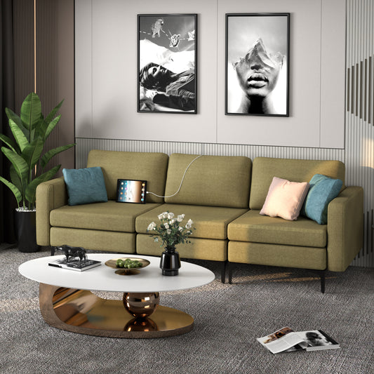 Convertible Leather Sofa Couch, 3-Seat, With USB Ports, Green Sofas & Loveseats Green at Gallery Canada