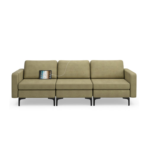 Convertible Leather Sofa Couch, 3-Seat, With USB Ports, Green
