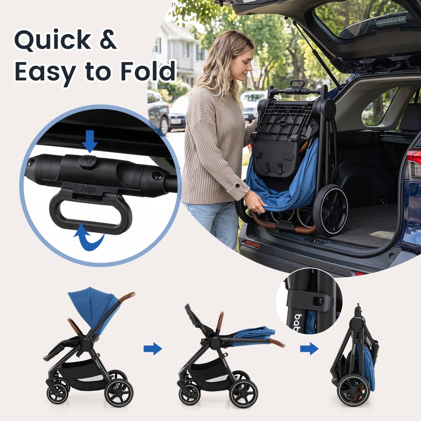 Convertible Travel Baby Stroller with Car Seat Adapters, Blue Baby Strollers at Gallery Canada