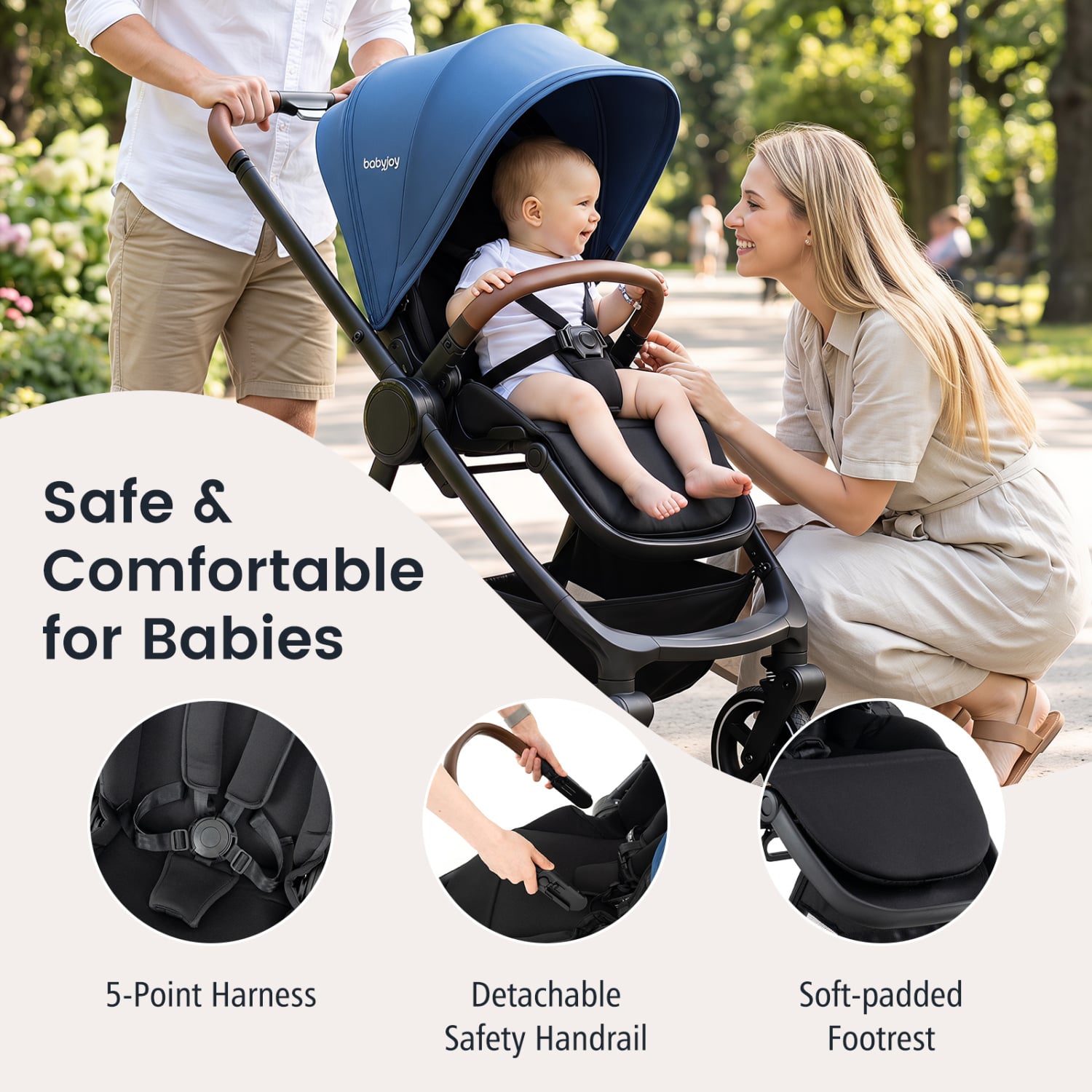 Convertible Travel Baby Stroller with Car Seat Adapters, Blue Baby Strollers at Gallery Canada