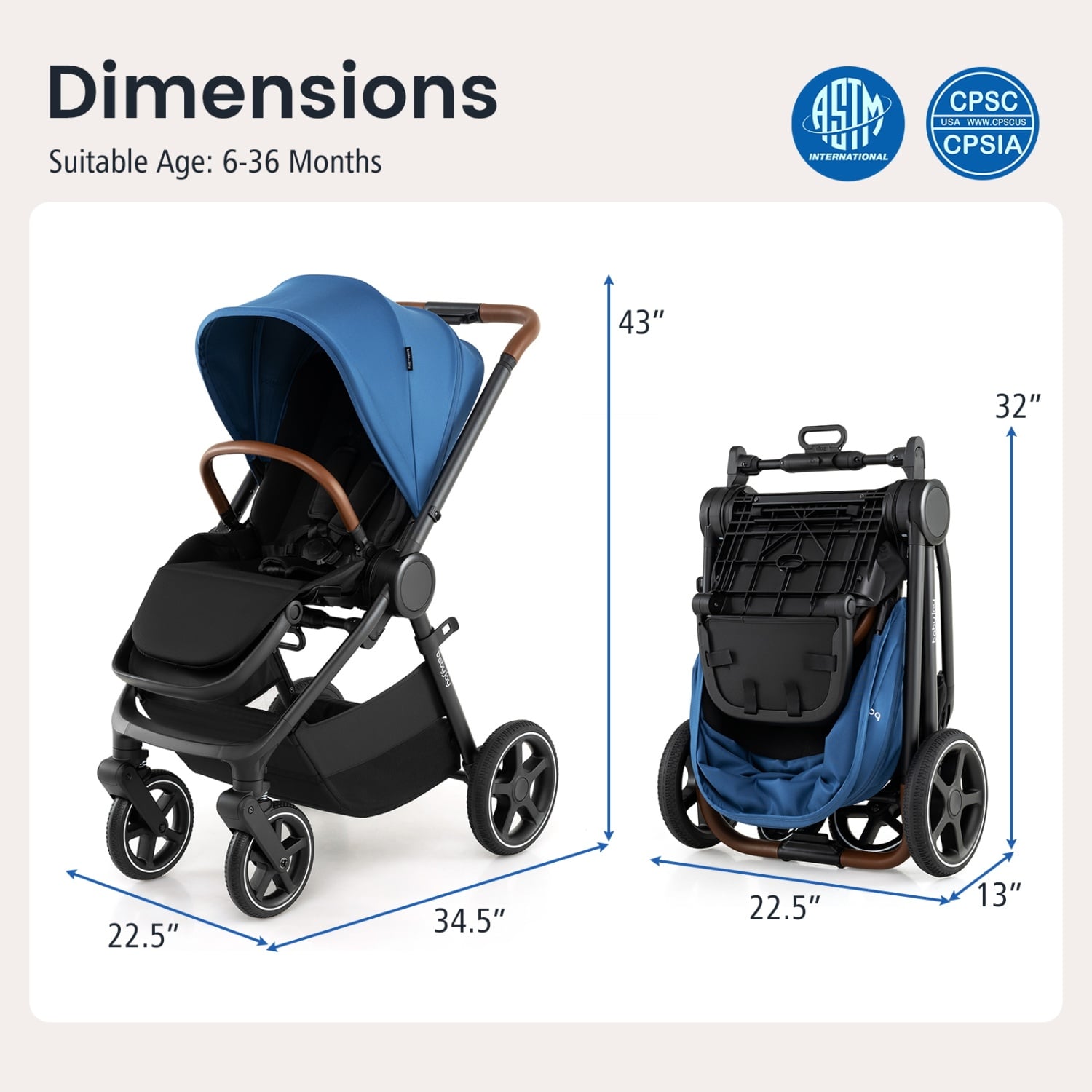 Convertible Travel Baby Stroller with Car Seat Adapters, Blue Baby Strollers at Gallery Canada