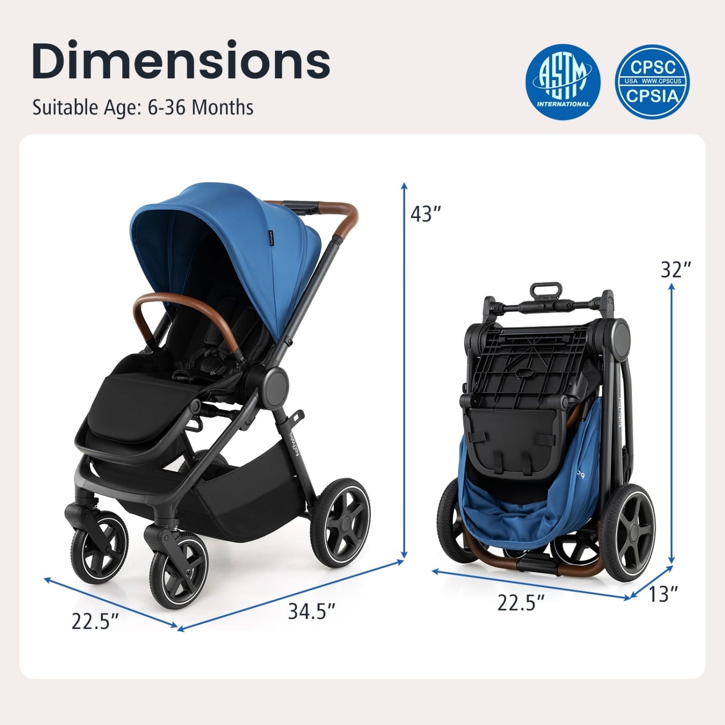Convertible Travel Baby Stroller with Car Seat Adapters, Blue Baby Strollers at Gallery Canada