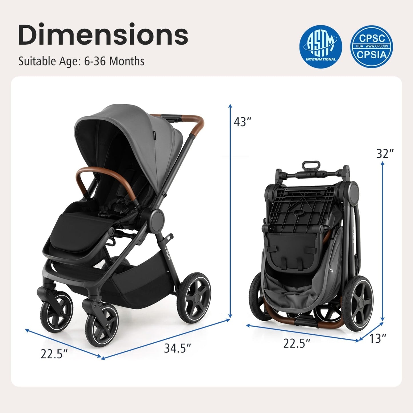 Convertible Travel Baby Stroller, Gray Baby Strollers at Gallery Canada