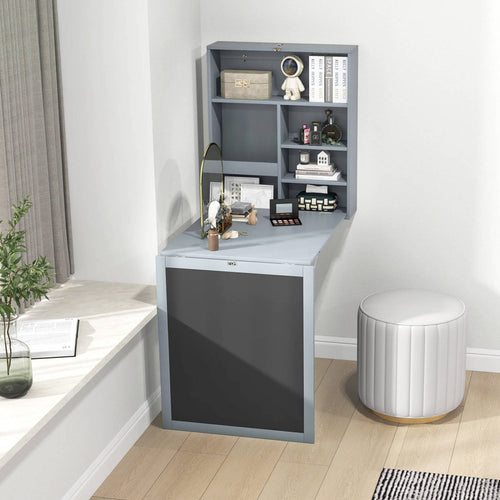 Convertible Wall Mounted Table With Chalkboard, Gray