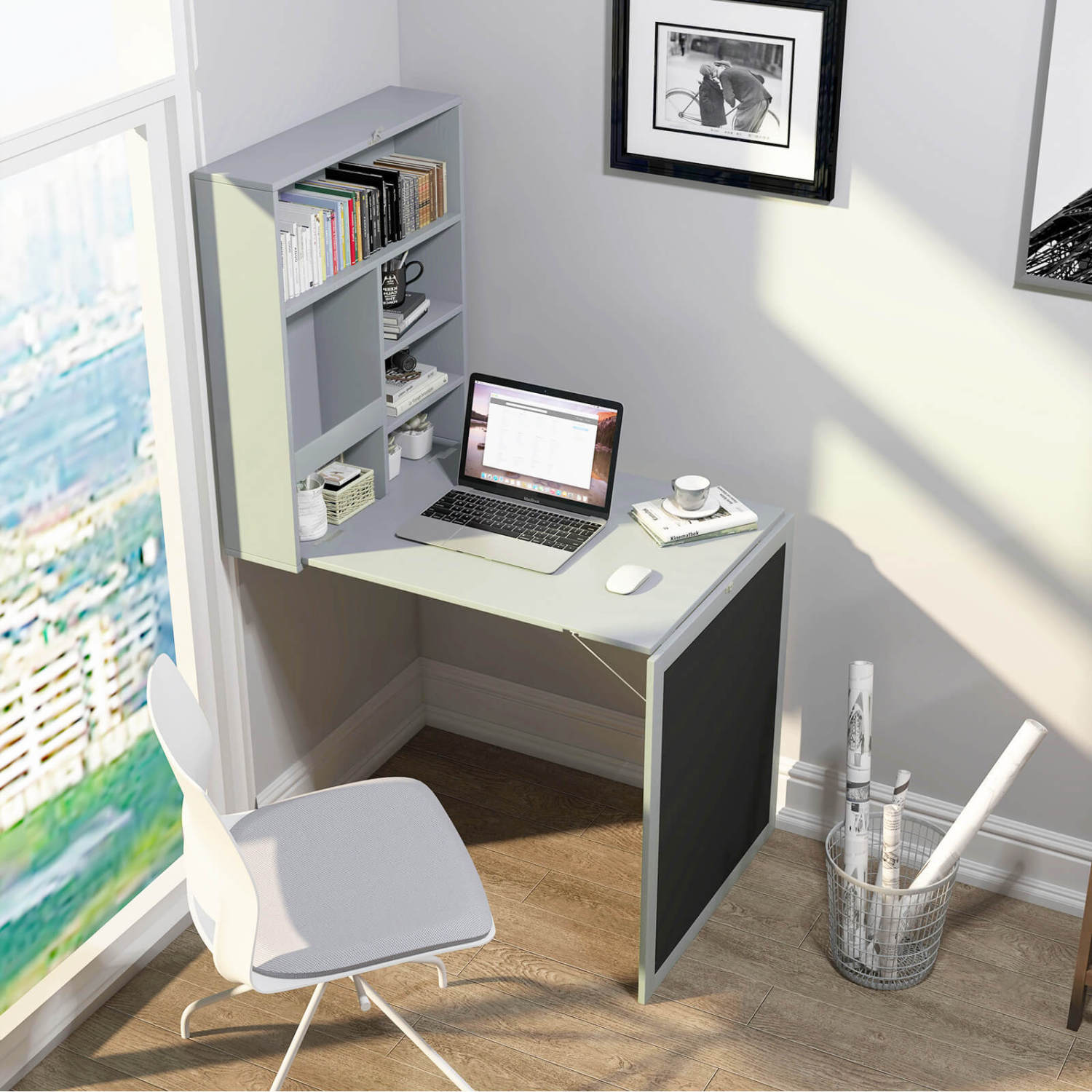 Convertible Wall Mounted Table With Chalkboard, Gray Laptop Tables & Printer Stands at Gallery Canada