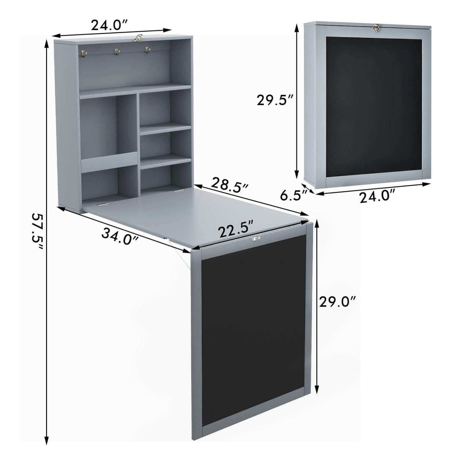 Convertible Wall Mounted Table With Chalkboard, Gray Laptop Tables & Printer Stands at Gallery Canada