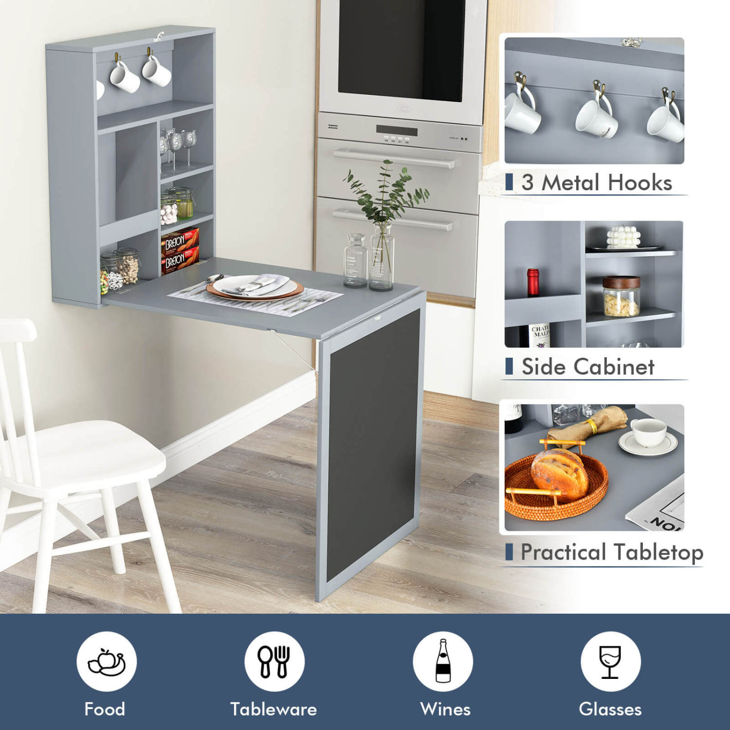 Convertible Wall Mounted Table With Chalkboard, Gray Laptop Tables & Printer Stands at Gallery Canada