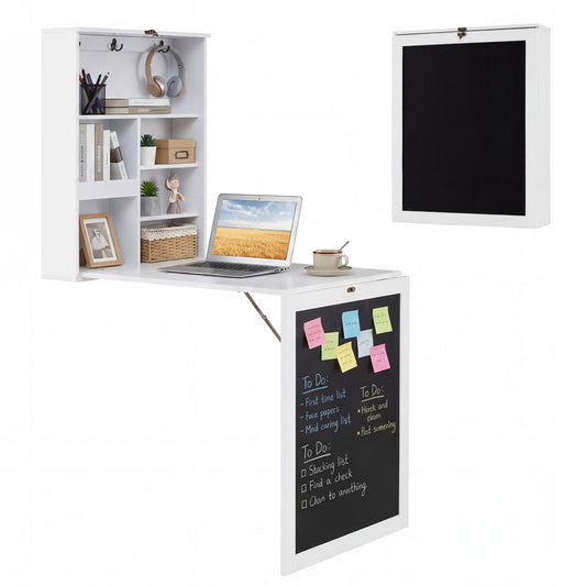 Convertible Wall Mounted Table With Chalkboard, White Laptop Tables & Printer Stands White at Gallery Canada