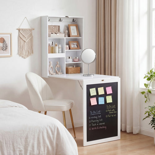 Convertible Wall Mounted Table With Chalkboard, White