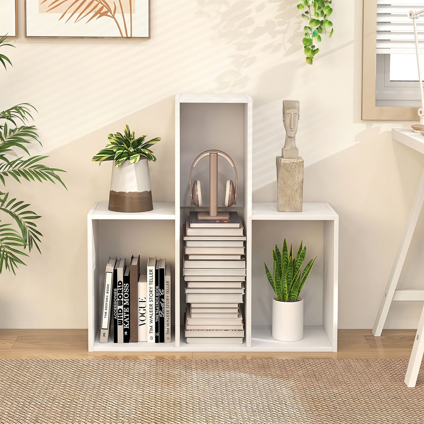 3-Tier Convex Bookshelf, Anti-Topple, White Bookcases at Gallery Canada
