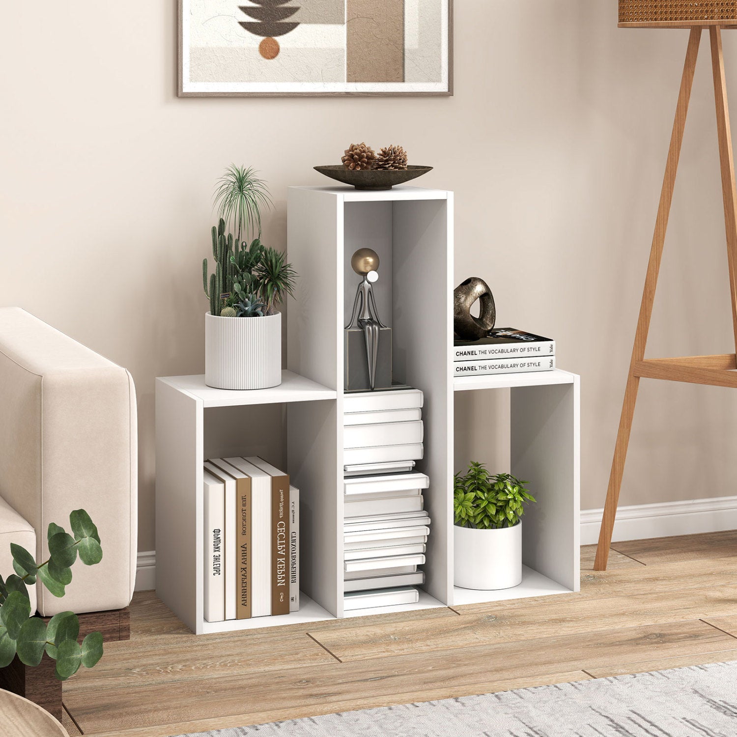 3-Tier Convex Bookshelf, Anti-Topple, White Bookcases at Gallery Canada