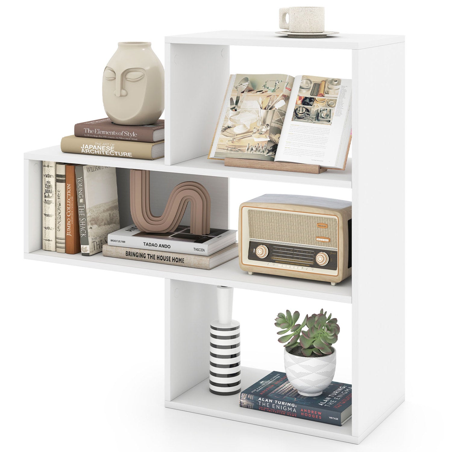 3-Tier Convex Bookshelf, Anti-Topple, White Bookcases at Gallery Canada