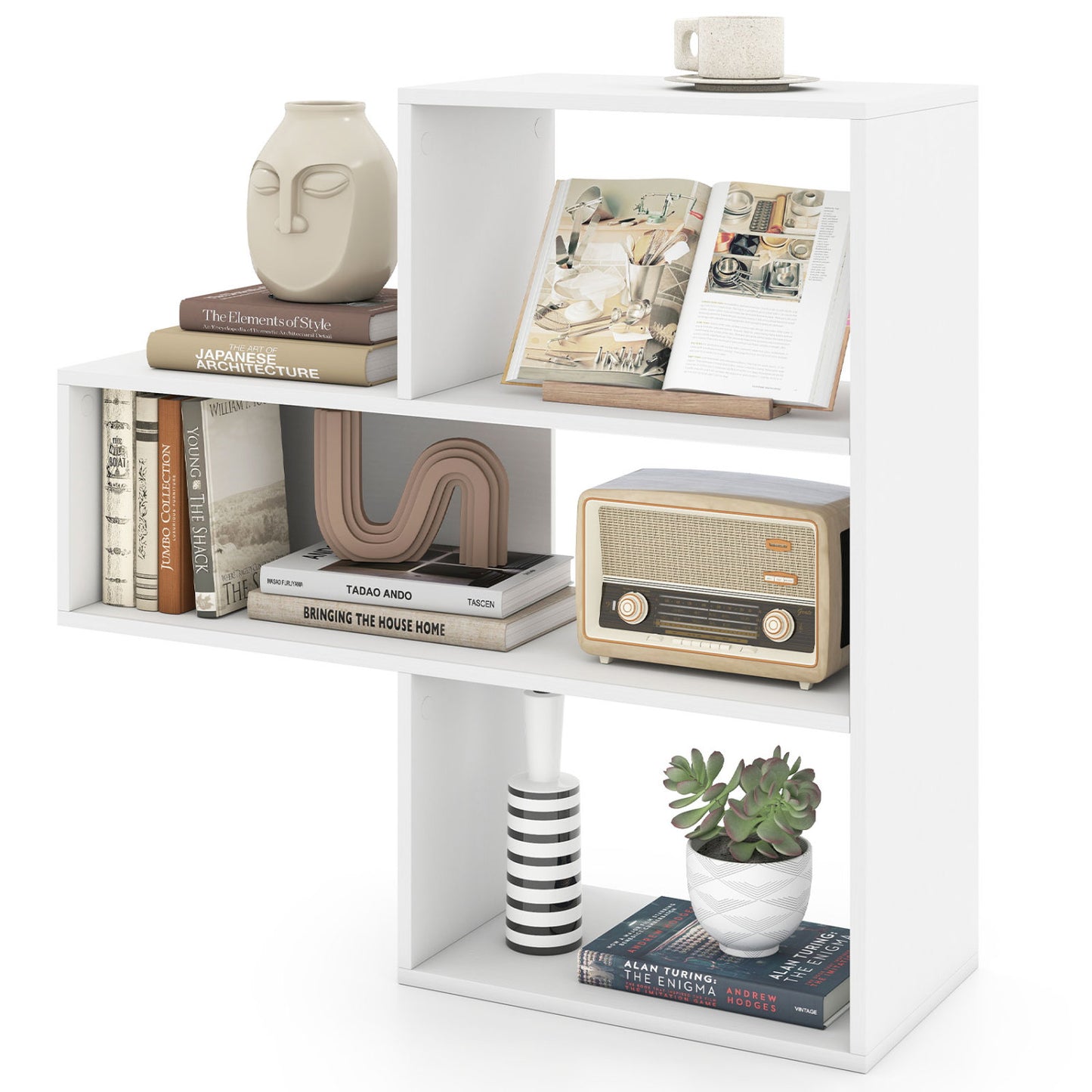 3-Tier Convex Bookshelf, Anti-Topple, White Bookcases at Gallery Canada