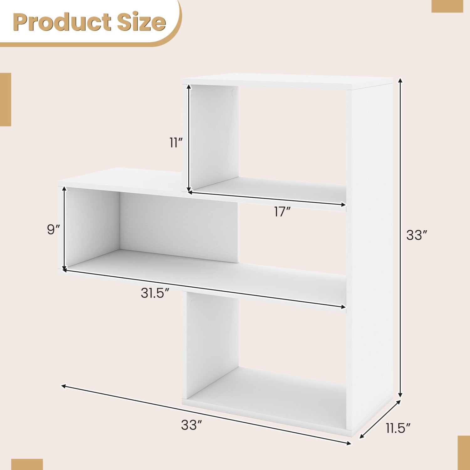 3-Tier Convex Bookshelf, Anti-Topple, White Bookcases at Gallery Canada