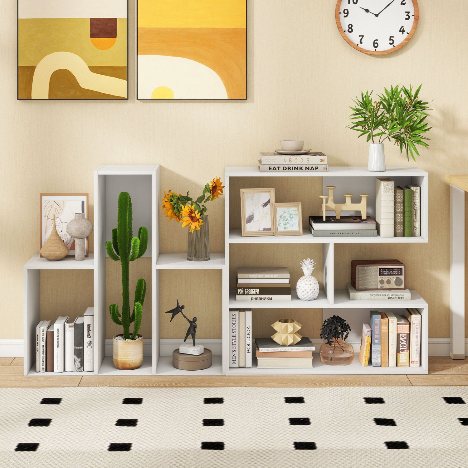 3-Tier Convex Bookshelf, Anti-Topple, White Bookcases at Gallery Canada