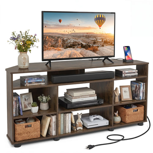 Corner Entertainment Center TV Stand for TVs up to 55 Inch, Rustic Brown