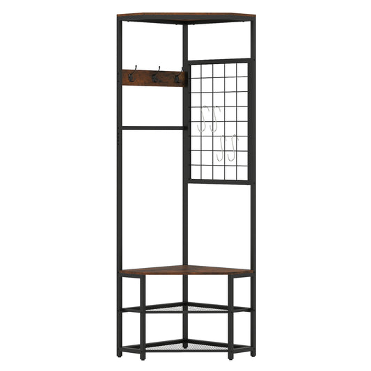 Corner Hall Tree Freestanding Coat Rack with Storage Shelves Removable Hooks, Brown Coat Racks & Hall Trees Brown at Gallery Canada
