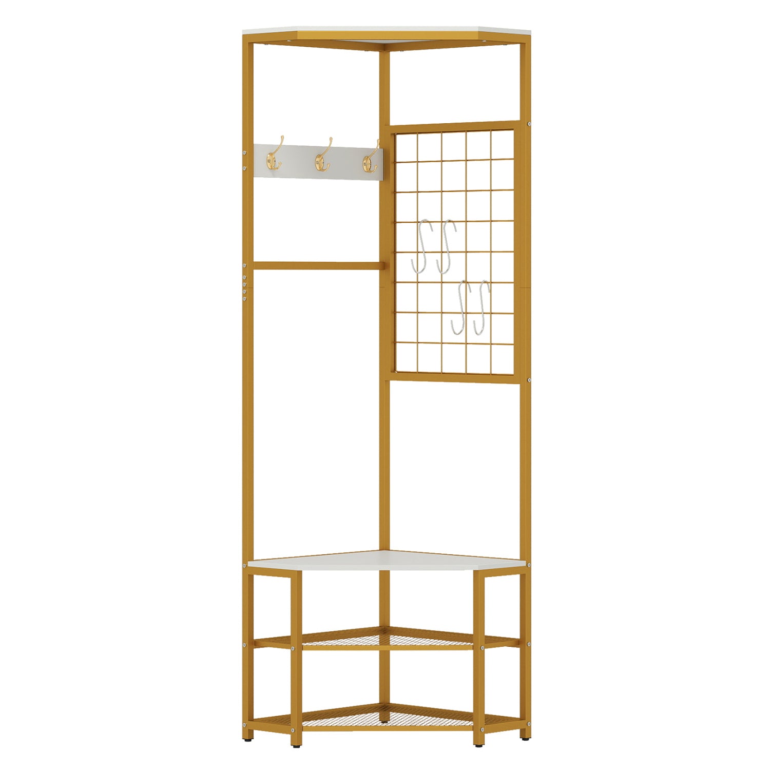 Corner Hall Tree Freestanding Coat Rack with Storage Shelves Removable Hooks, White Coat Racks & Hall Trees White at Gallery Canada