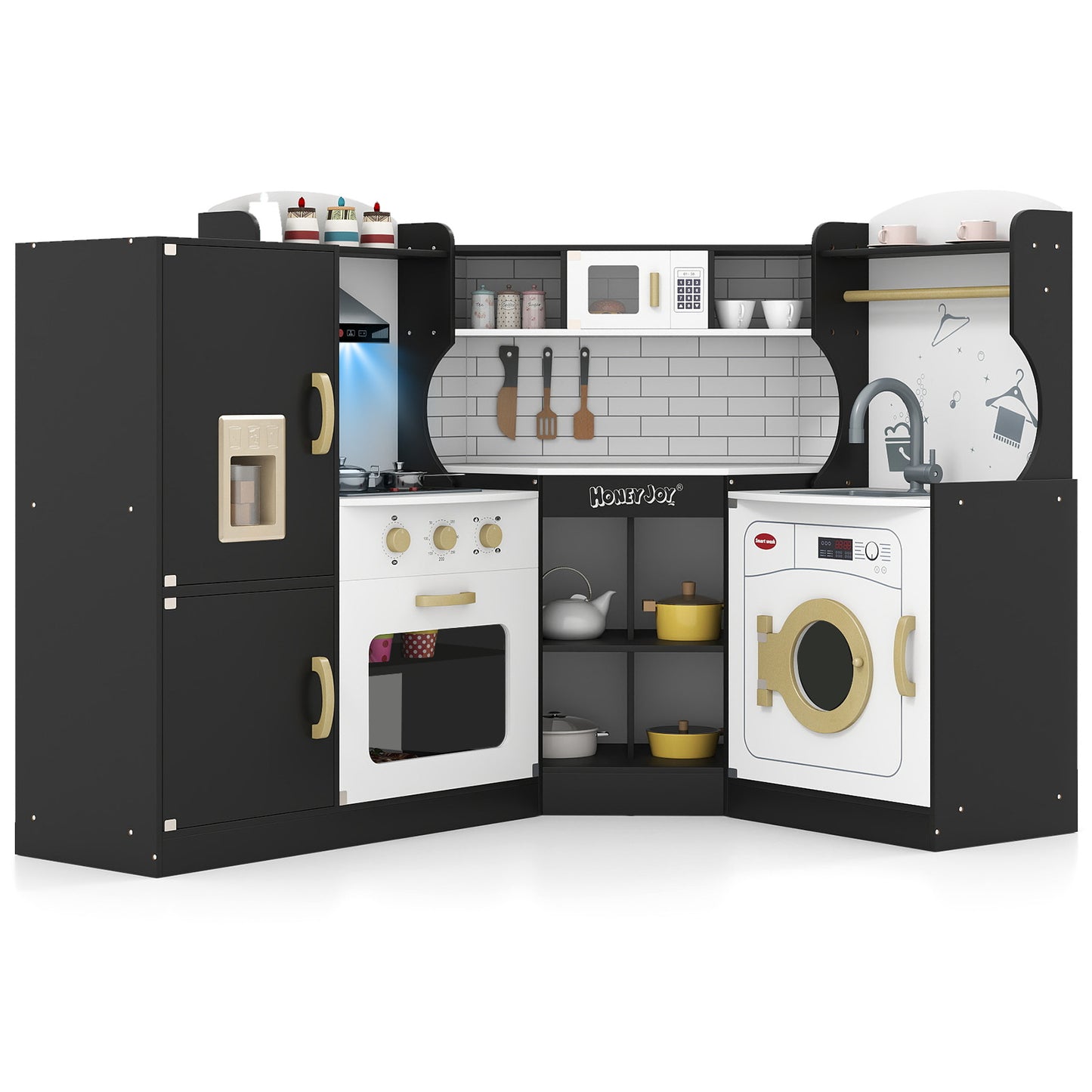 Corner Kids Play Kitchen With Washing Machine, Ice Maker, Black Play Kitchen Sets at Gallery Canada