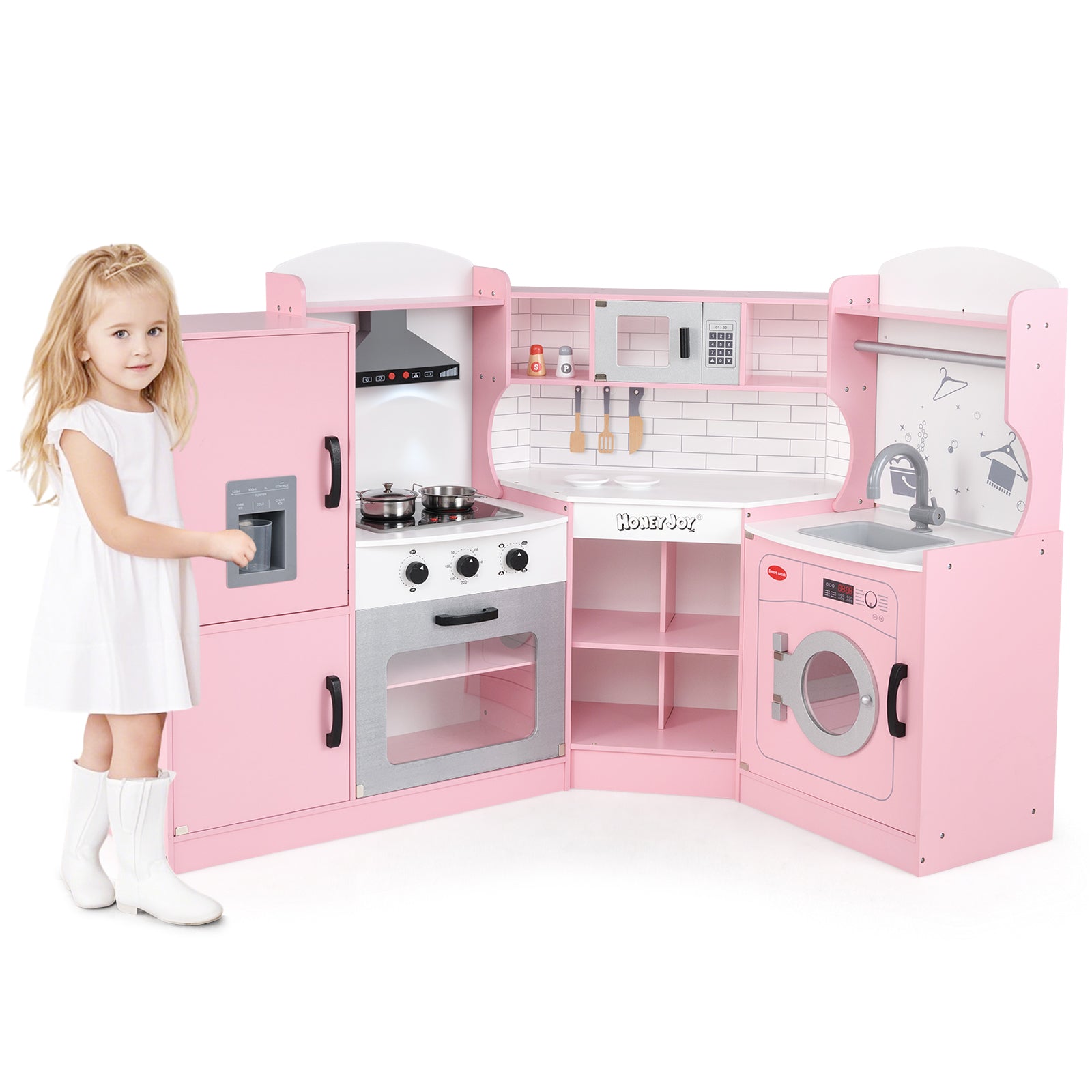 Corner Kids Play Kitchen With Washing Machine, Ice Maker, Pink Play Kitchen Sets at Gallery Canada