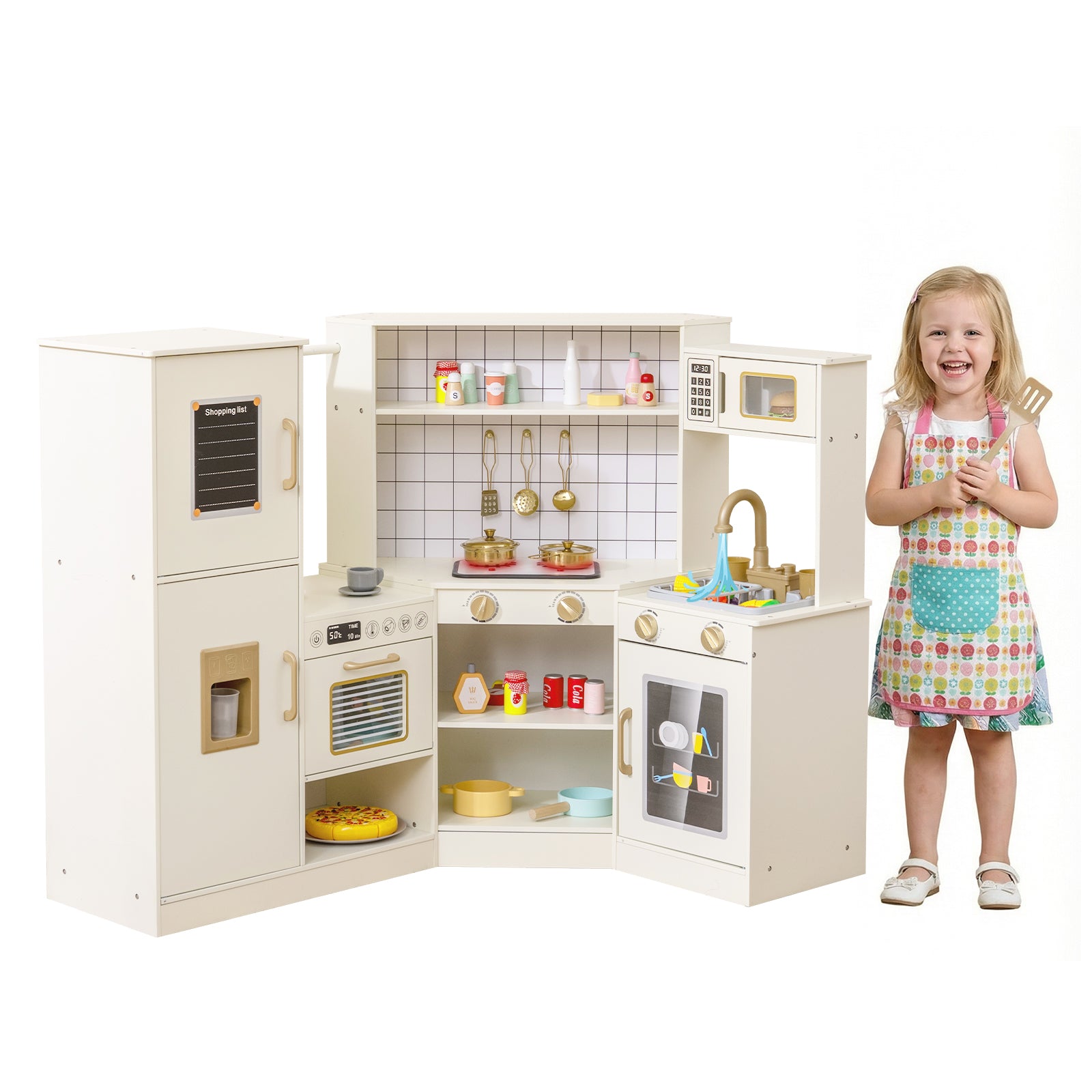 Corner Kids Play Kitchen with Stoves with Lights and Sounds, Beige Play Kitchen Sets Beige at Gallery Canada