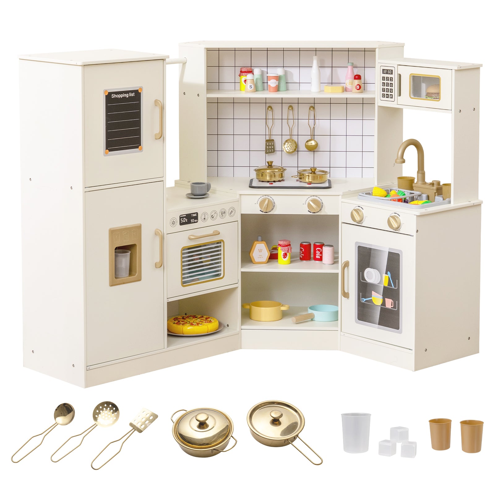 Corner Kids Play Kitchen with Stoves with Lights and Sounds, Beige Play Kitchen Sets at Gallery Canada