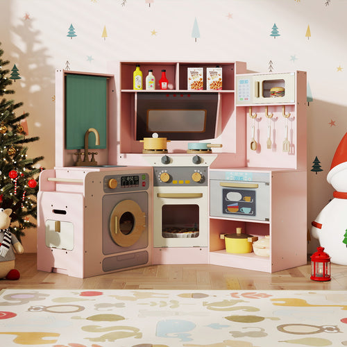 Corner Kitchen Toys With Lights, Sounds, Pull-Out Trash Can, Pink
