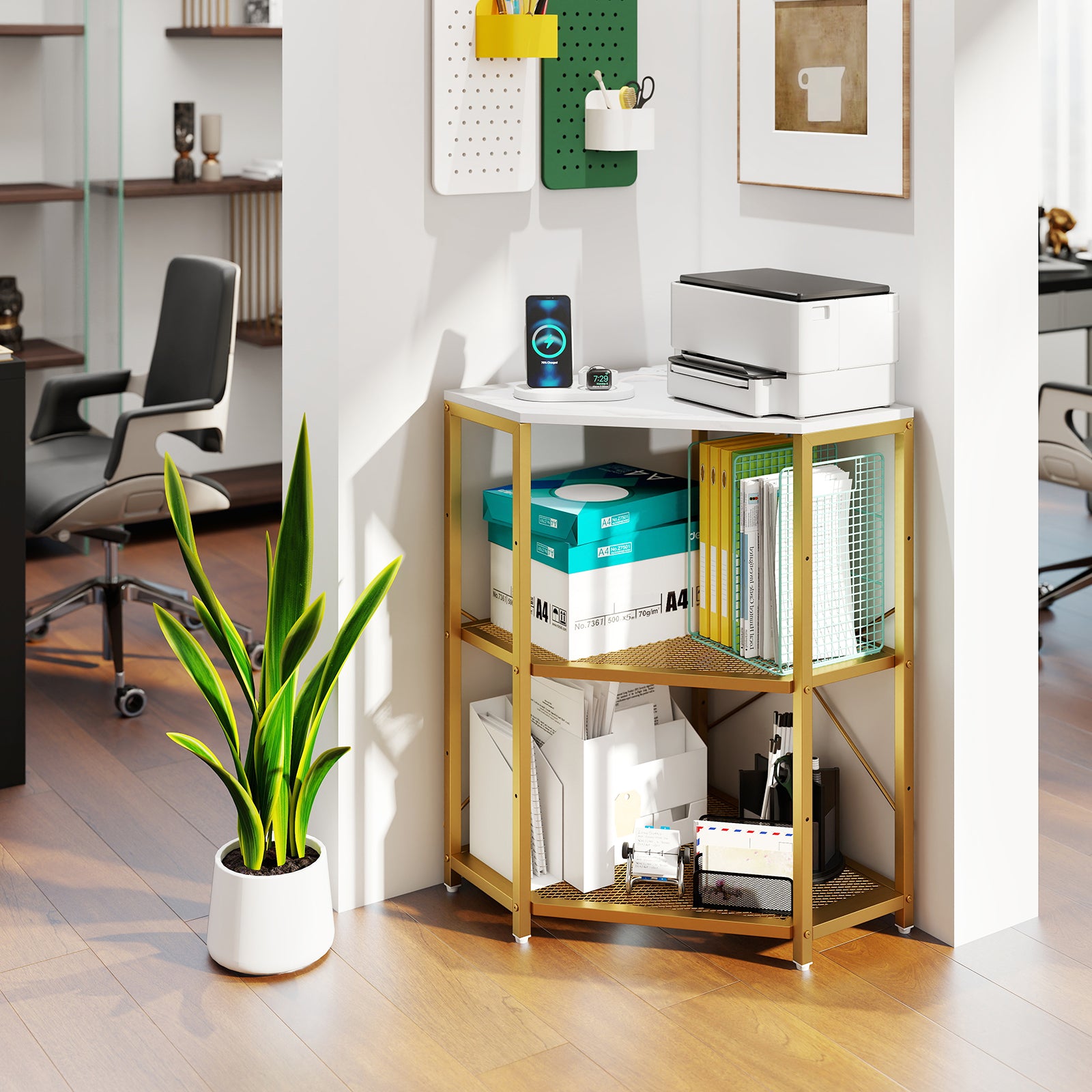 Corner Printer Stand, 3-Tier Storage Rack, Adjustable Shelf, White Laptop Tables & Printer Stands at Gallery Canada