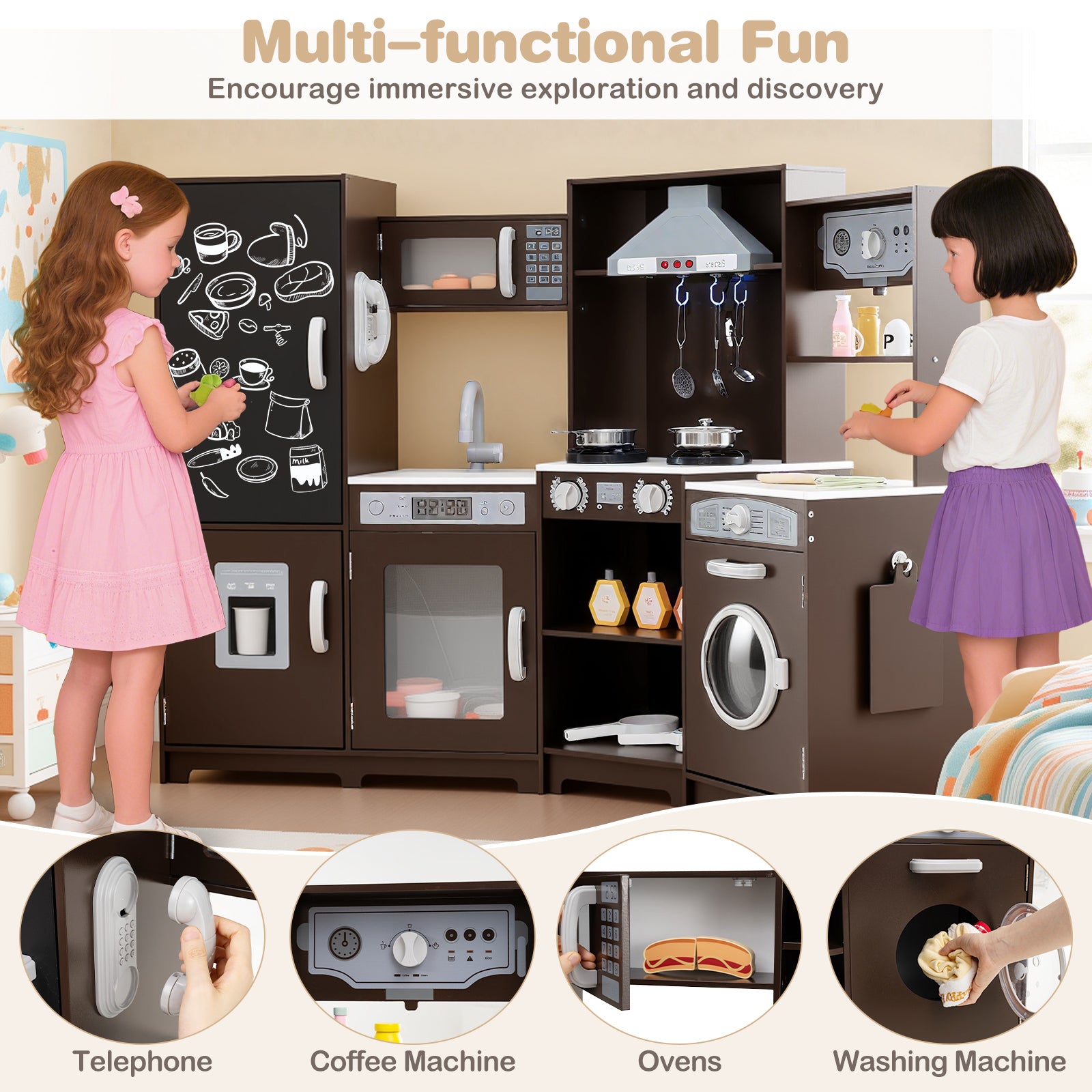 Corner Wooden Play Kitchen, Large, Lights And Sounds, Espresso Play Kitchen Sets at Gallery Canada