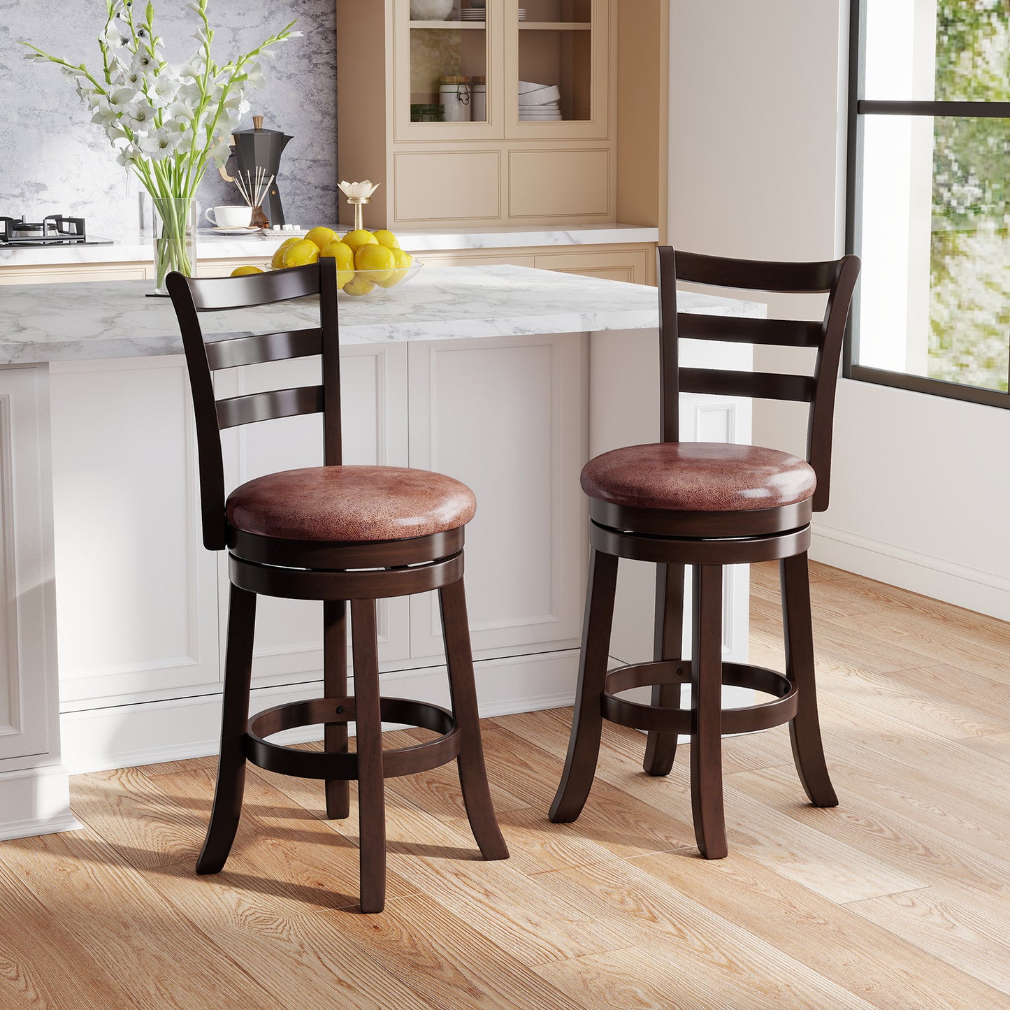 Counter Height Swivel Barstools Set of 2, Faux Leather Seat, 24 Bar Stools at Gallery Canada