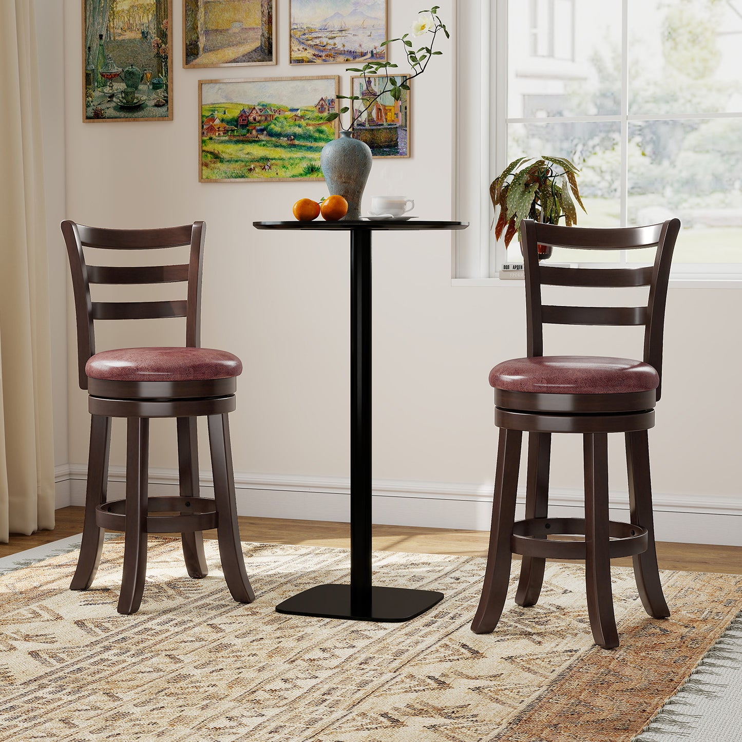 Counter Height Swivel Barstools Set of 2, Faux Leather Seat, 24 Bar Stools at Gallery Canada