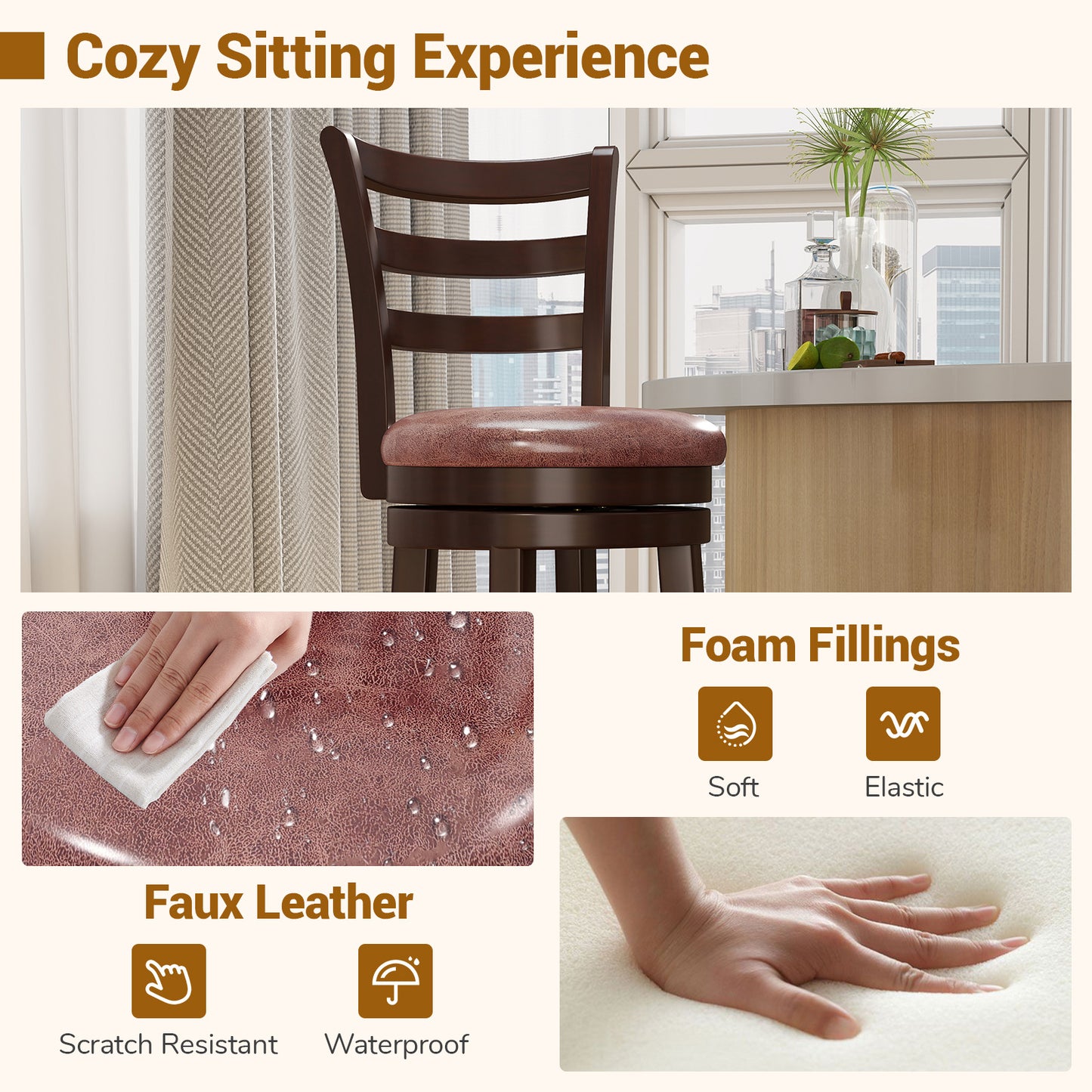Counter Height Swivel Barstools Set of 2, Faux Leather Seat, 24 Bar Stools at Gallery Canada