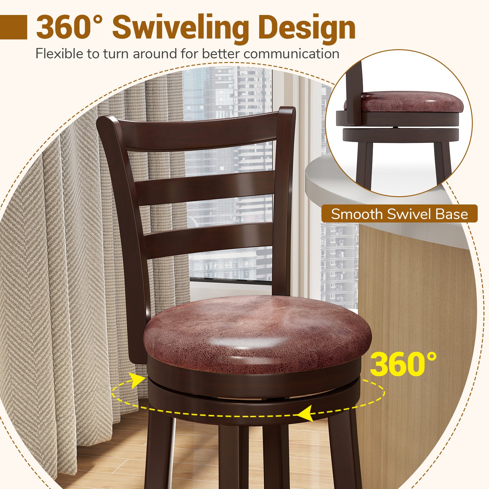 Counter Height Swivel Barstools Set of 2, Faux Leather Seat, 29 Bar Stools at Gallery Canada