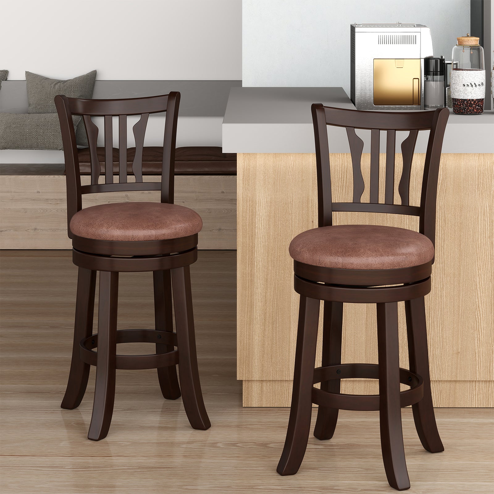 Counter Height Swivel Bar Stools Set Of 2, With Back, Solid Rubber Frame, 24 Bar Stools at Gallery Canada