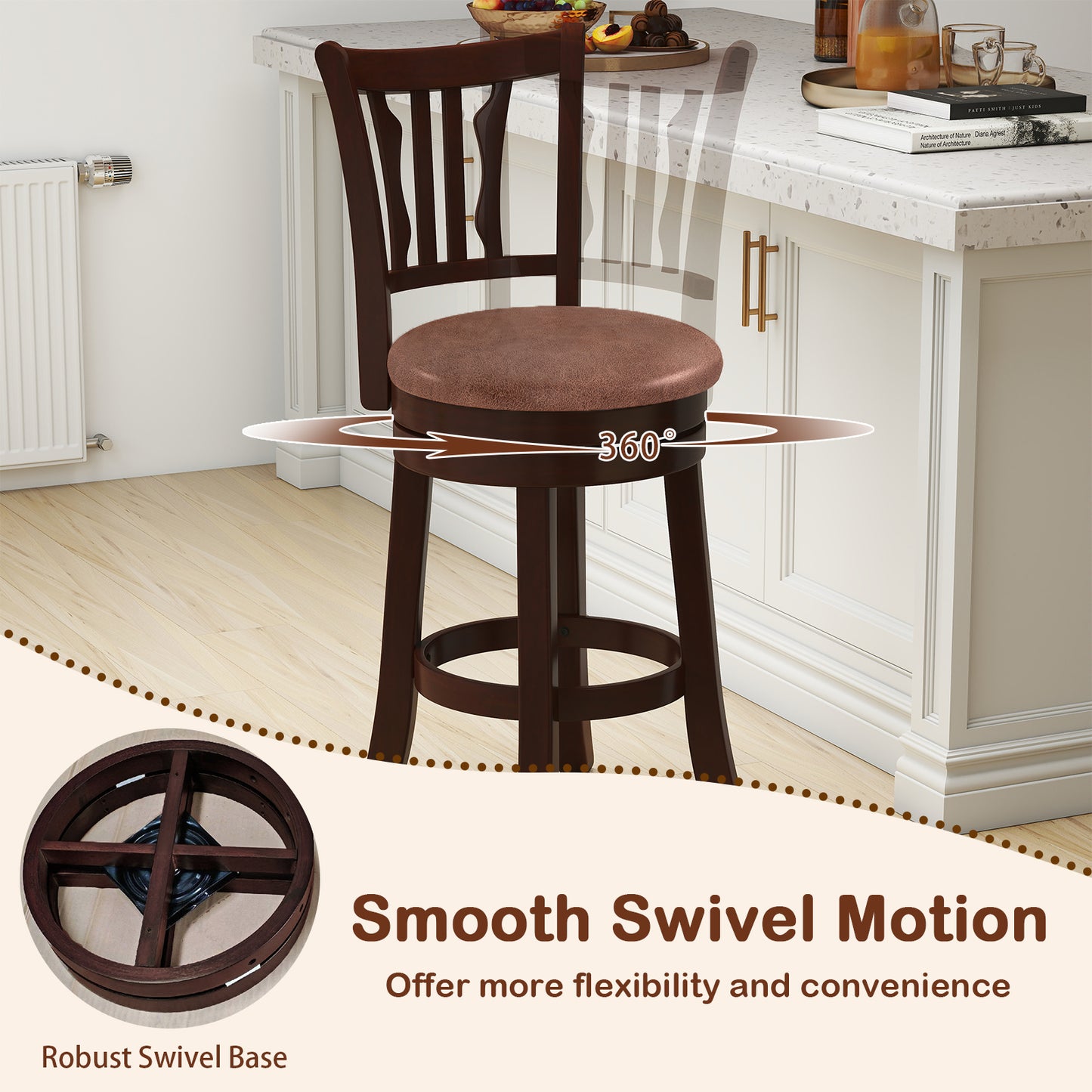 Counter Height Swivel Bar Stools Set Of 2, With Back, Solid Rubber Frame, 24 Bar Stools at Gallery Canada