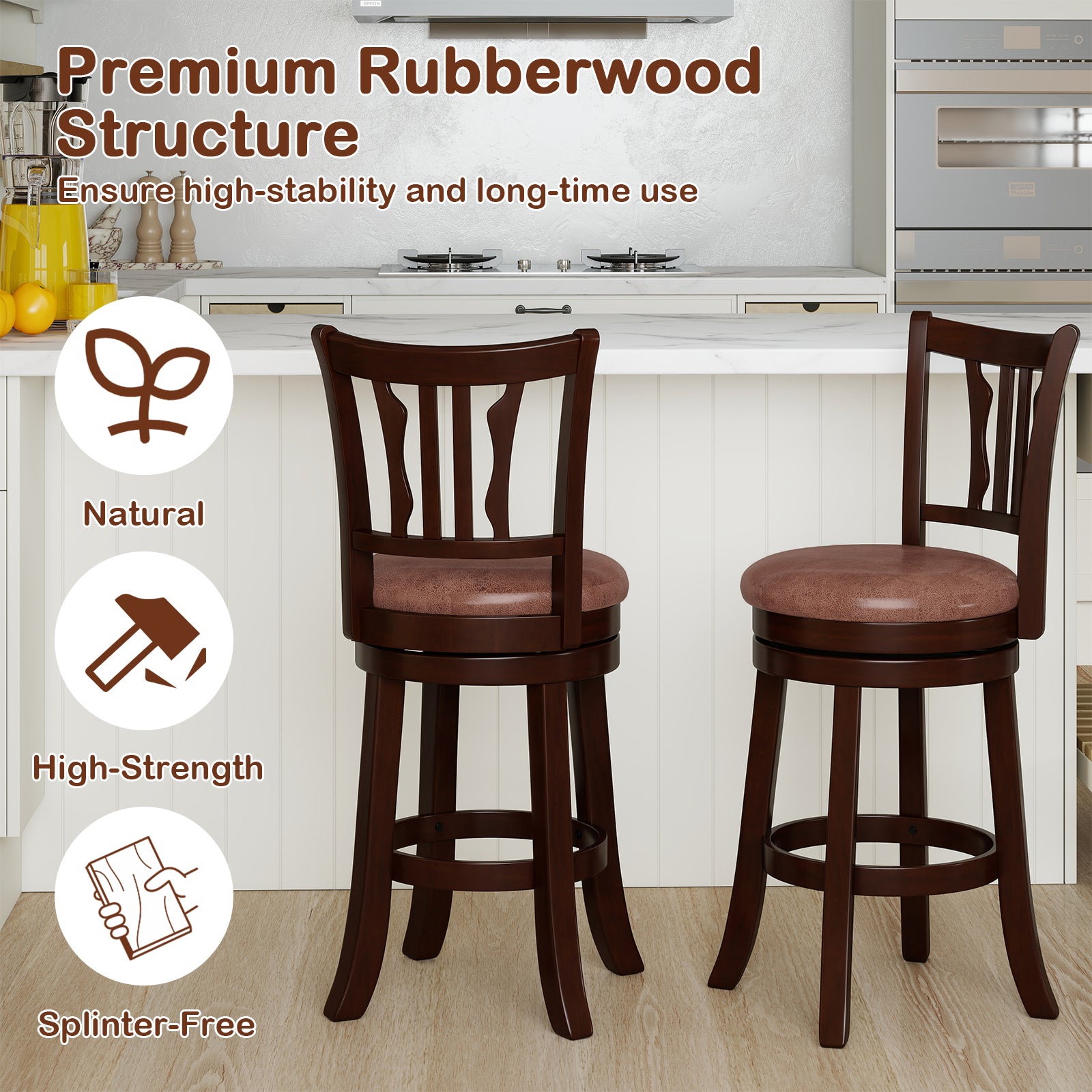Counter Height Swivel Bar Stools Set Of 2, With Back, Solid Rubber Frame, 24 Bar Stools at Gallery Canada