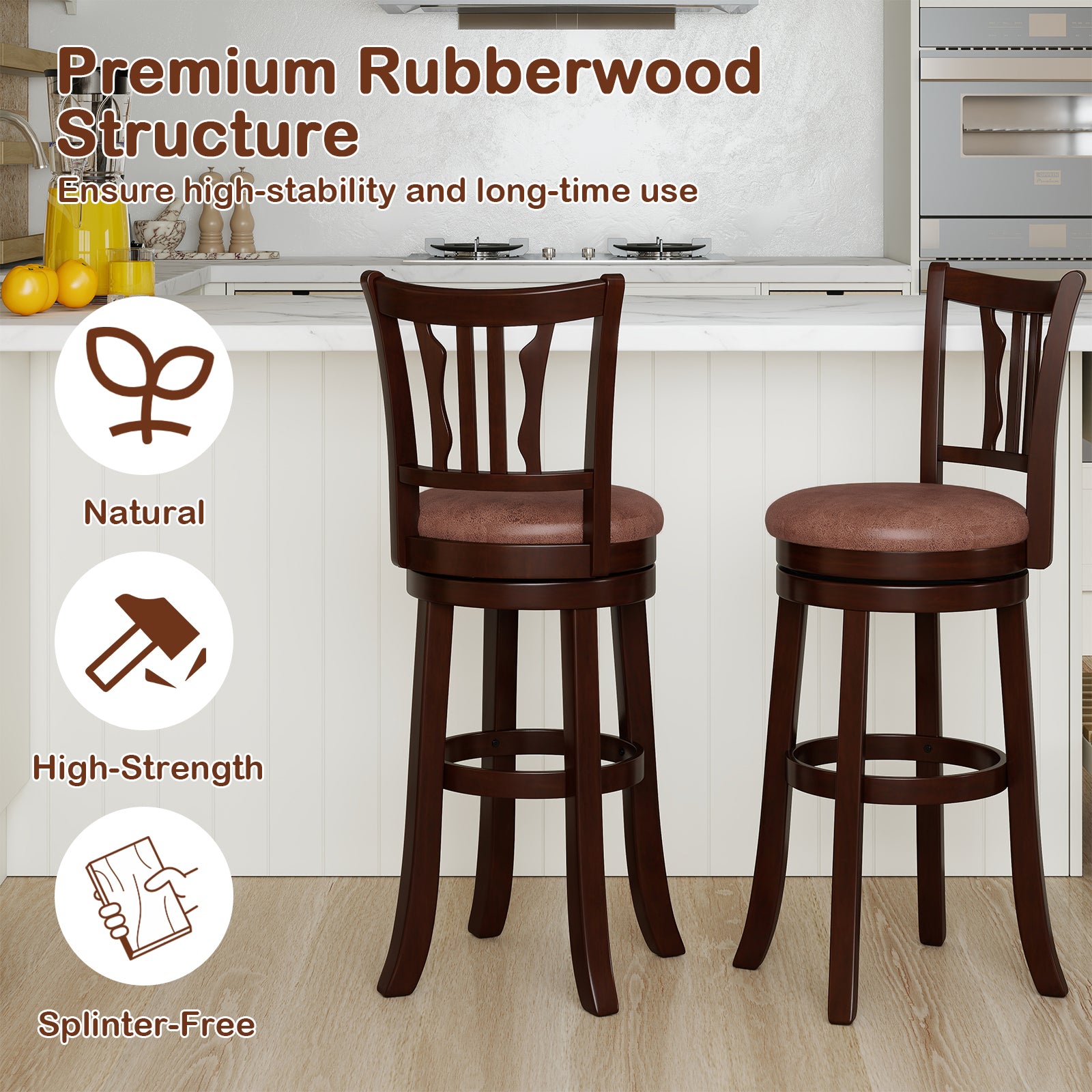 Counter Height Swivel Bar Stools, Set of 2, Solid Rubber Frame, 29 Inch Bar Stools at Gallery Canada