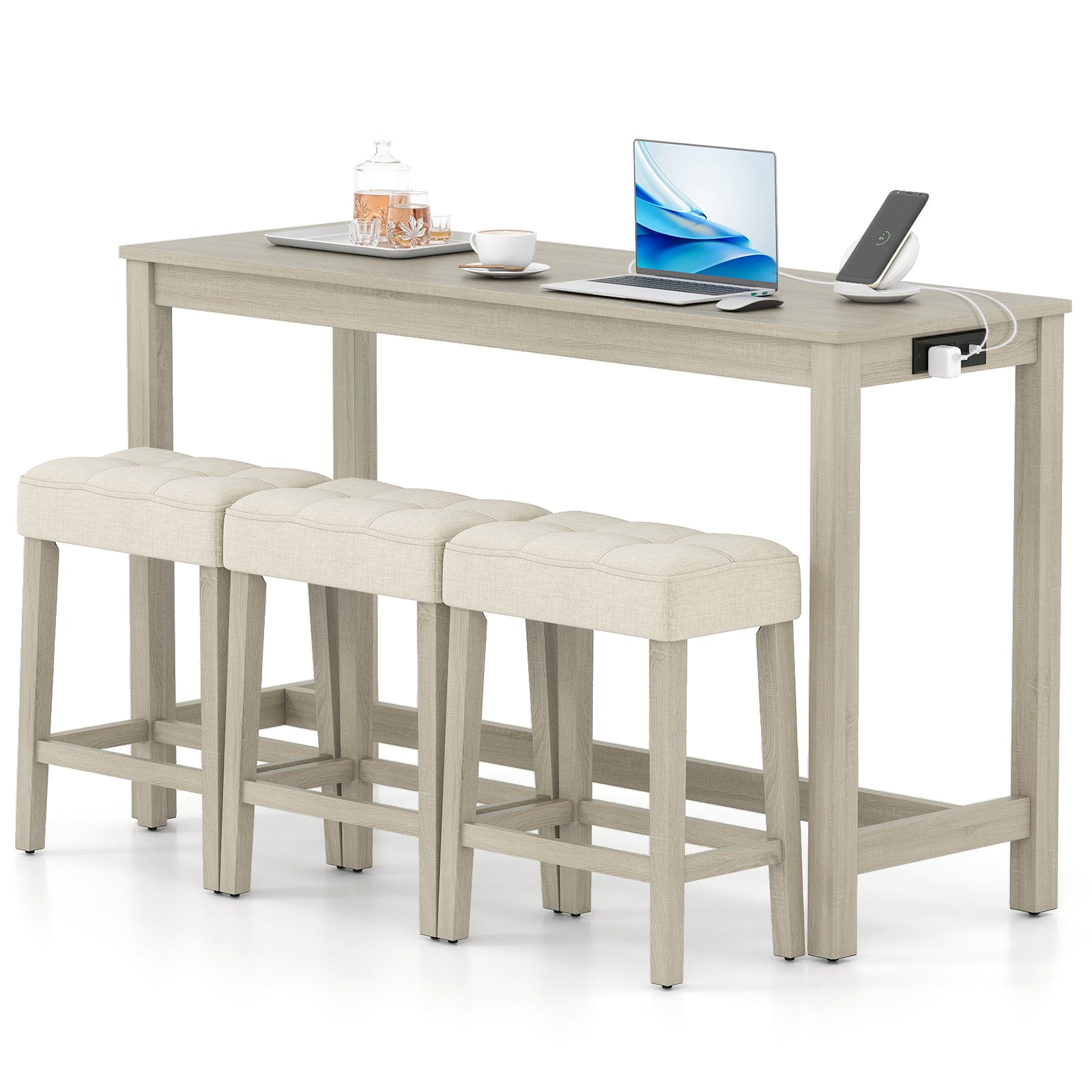 Counter Height Table with 3 Stools and 4-Piece Breakfast Nook Bar Set-GR, Gray Patio Bar Furniture Gray at Gallery Canada