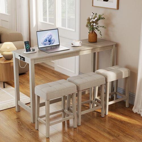 Counter Height Table with 3 Stools and 4-Piece Breakfast Nook Bar Set-GR, Gray