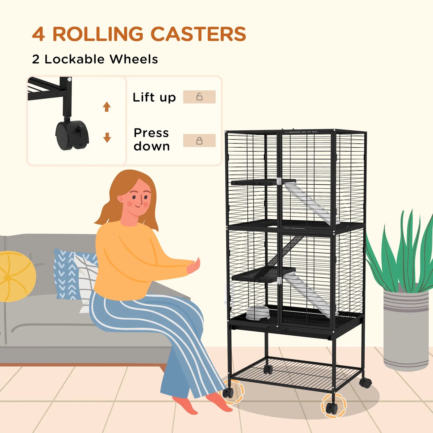 Small Animal Cage 53.5"H, Removable Tray, Storage Shelf, Black Houses & Habitats at Gallery Canada