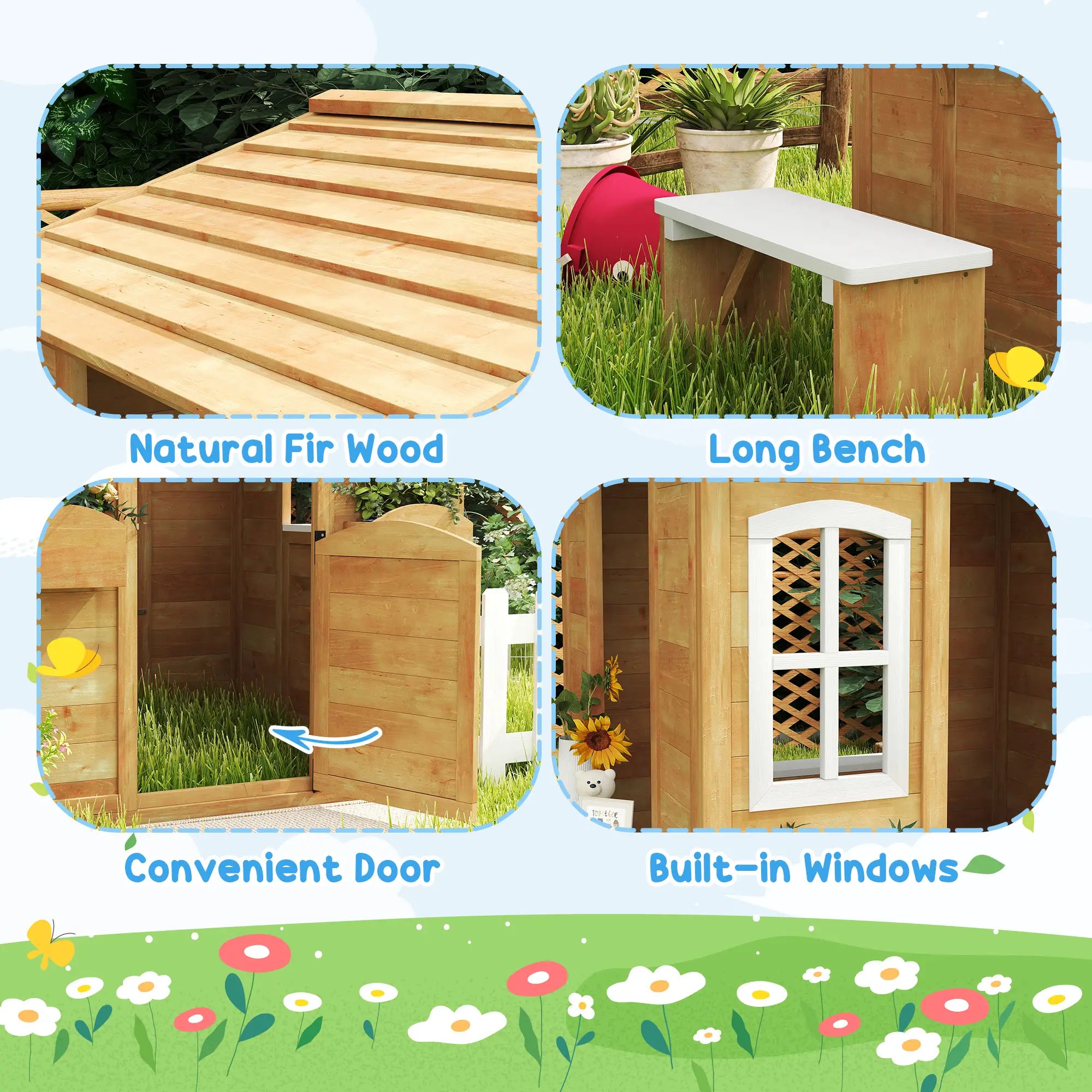 Kids Wooden Playhouse, Door Windows, Mailbox, Flower Pot, Bench, Yellow Play Houses at Gallery Canada