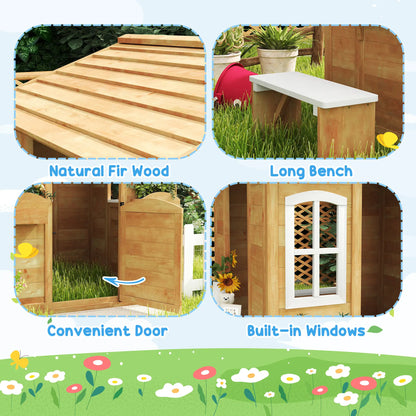 Kids Wooden Playhouse, Door Windows, Mailbox, Flower Pot, Bench, Yellow Play Houses at Gallery Canada