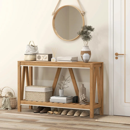 Farmhouse Console Table with Storage Shelf, Rustic Sofa Table, Brown