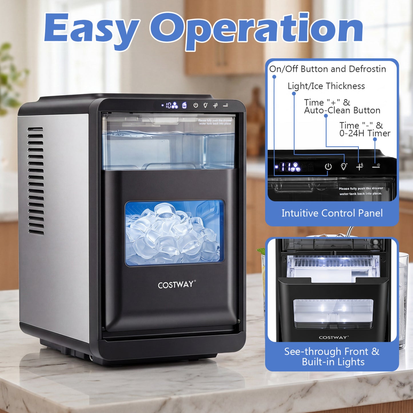 Crescent Ice Maker Countertop 26 Lbs/24H Ice Machine with 16 Crescent Cubes, Black Ice Makers at Gallery Canada