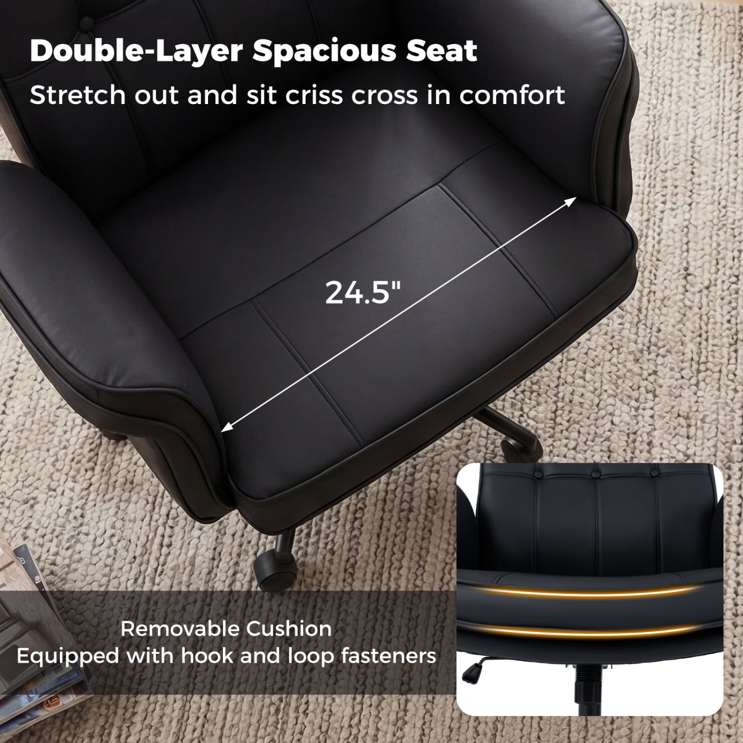 Adjustable Swivel Vanity Chair, 5-Position Armrests, Black Leisure Chairs at Gallery Canada