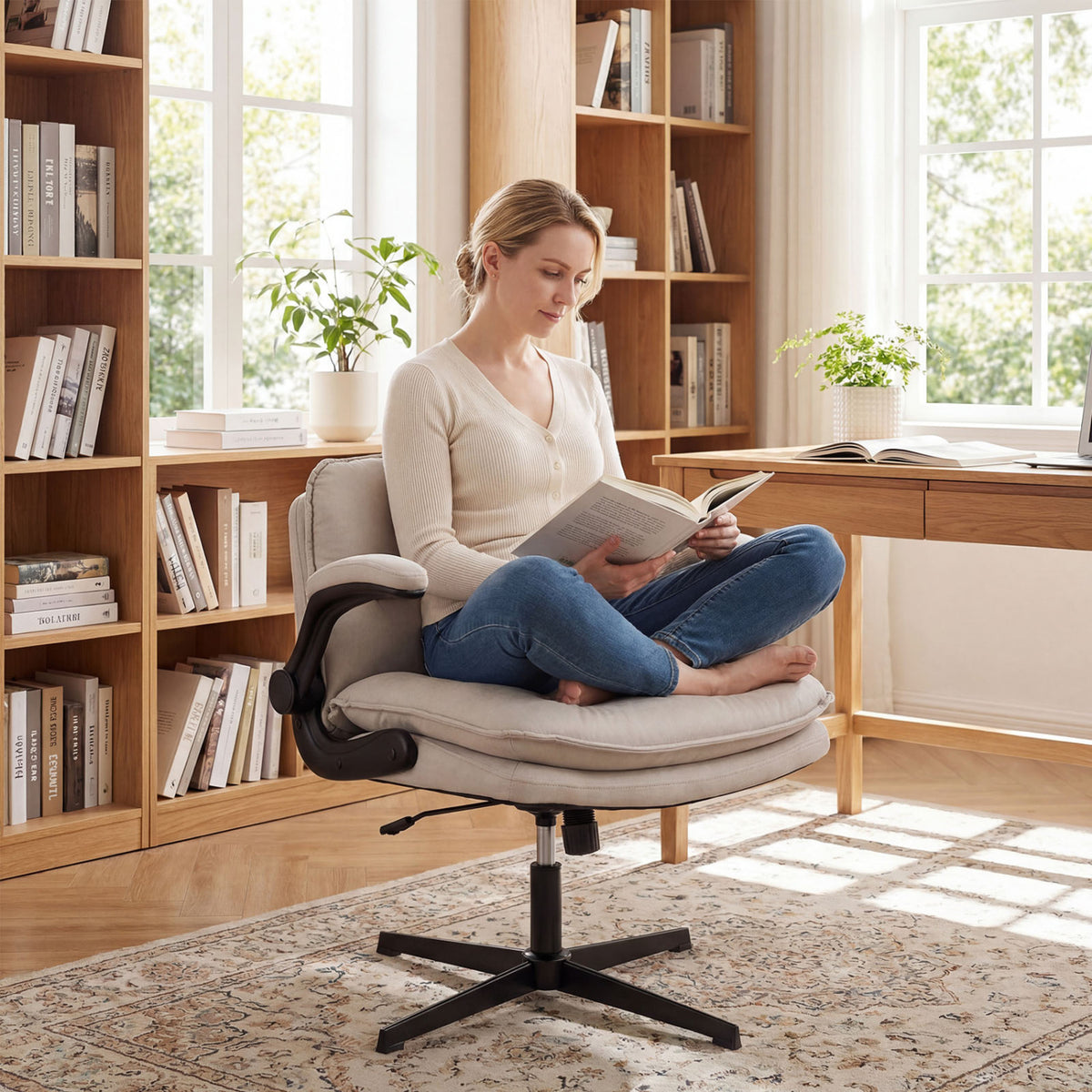 Criss Cross Chair With Flip-Up Arms Ergonomic Office Desk Chair, Beige Ergonomic Chairs at Gallery Canada